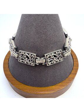 Sterling Silver 925 Scroll Design Link Bracelet Toggle Clasp Size 7.5" Length